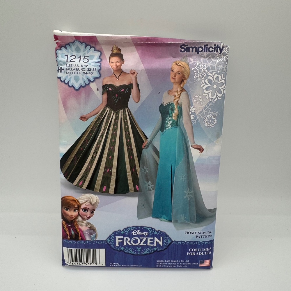 Simplicity 1215 Disney Frozen Anna Elsa Costume Sewing Pattern Adult Size 6-12